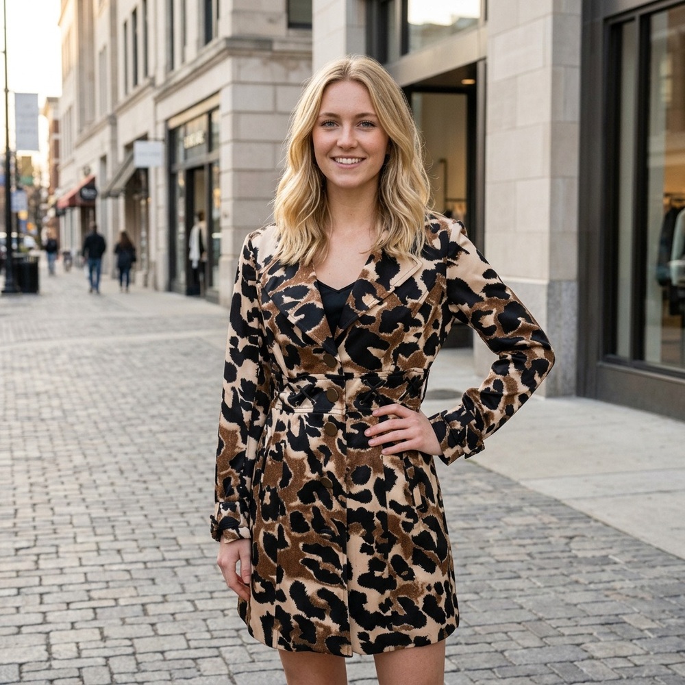 Anthracite by Muse Black, Tan & Cream Animal Print Coat/Dress Size 8